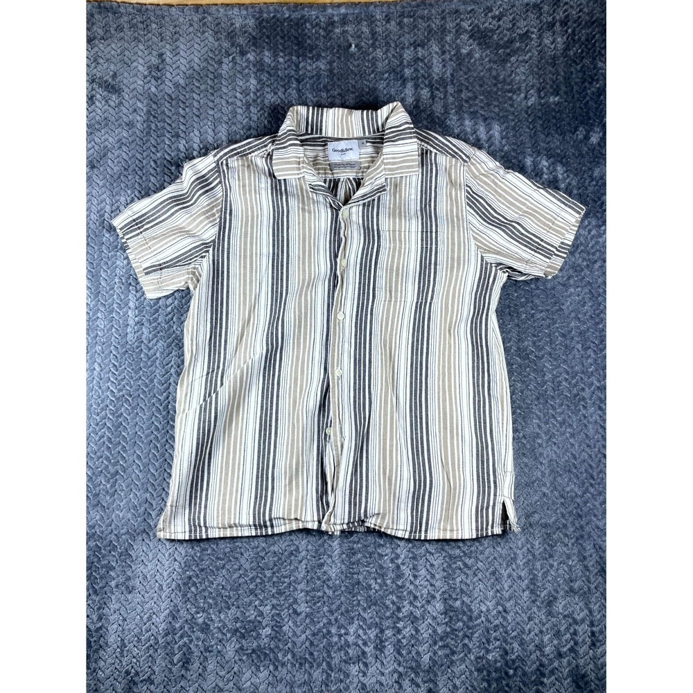 Goodfellow & Co Standard Camp Shirt Mens Medium Black Tan Striped Button Up